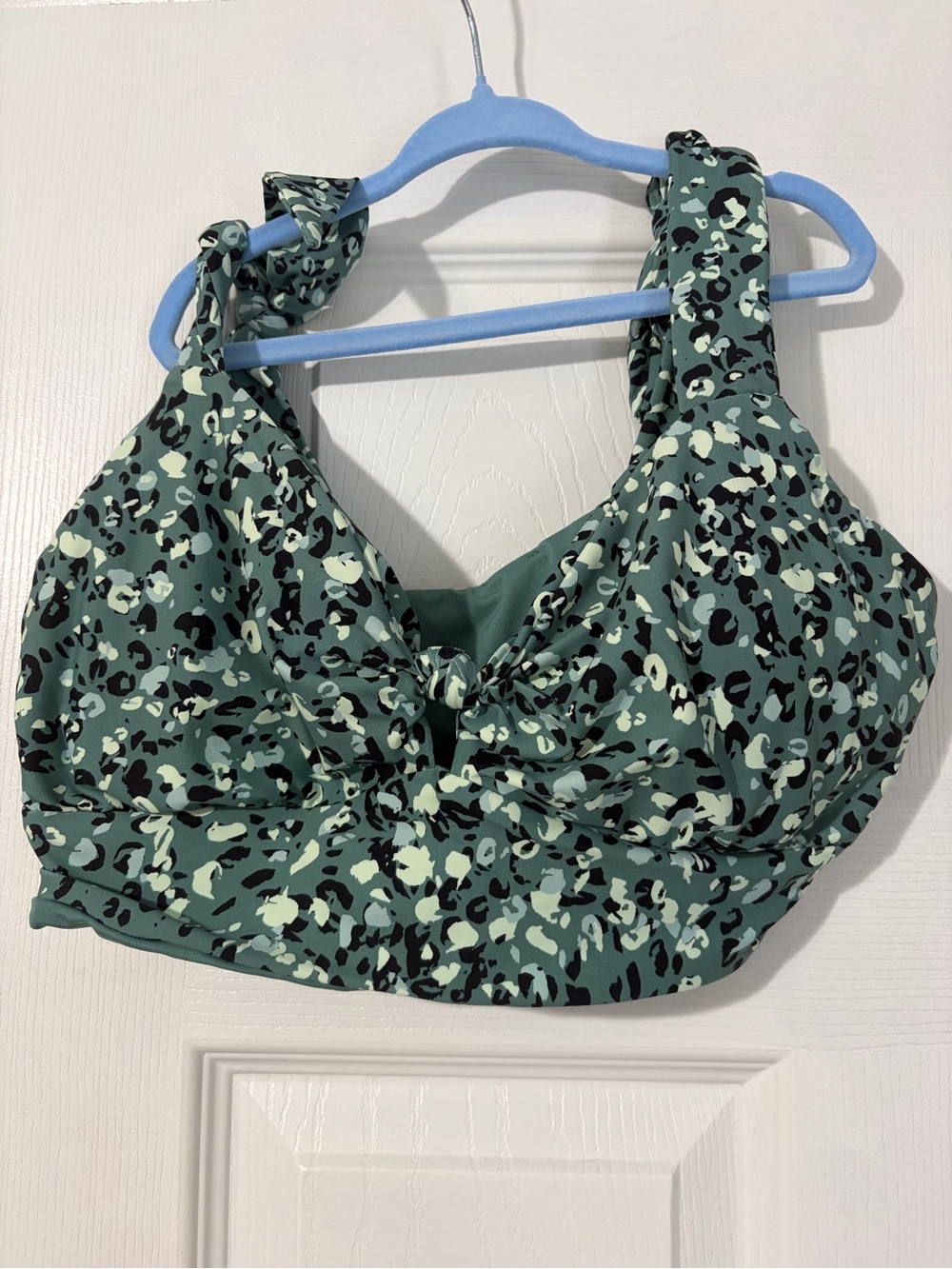 Twist-Front Leopard Print Bikini Top in Sage Green